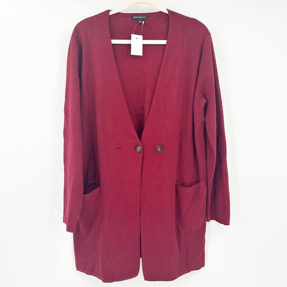 NWT J. Crew Mercantile Womens Collarless Sweater Blazer Cardigan Size L Burgundy - Picture 1 of 6
